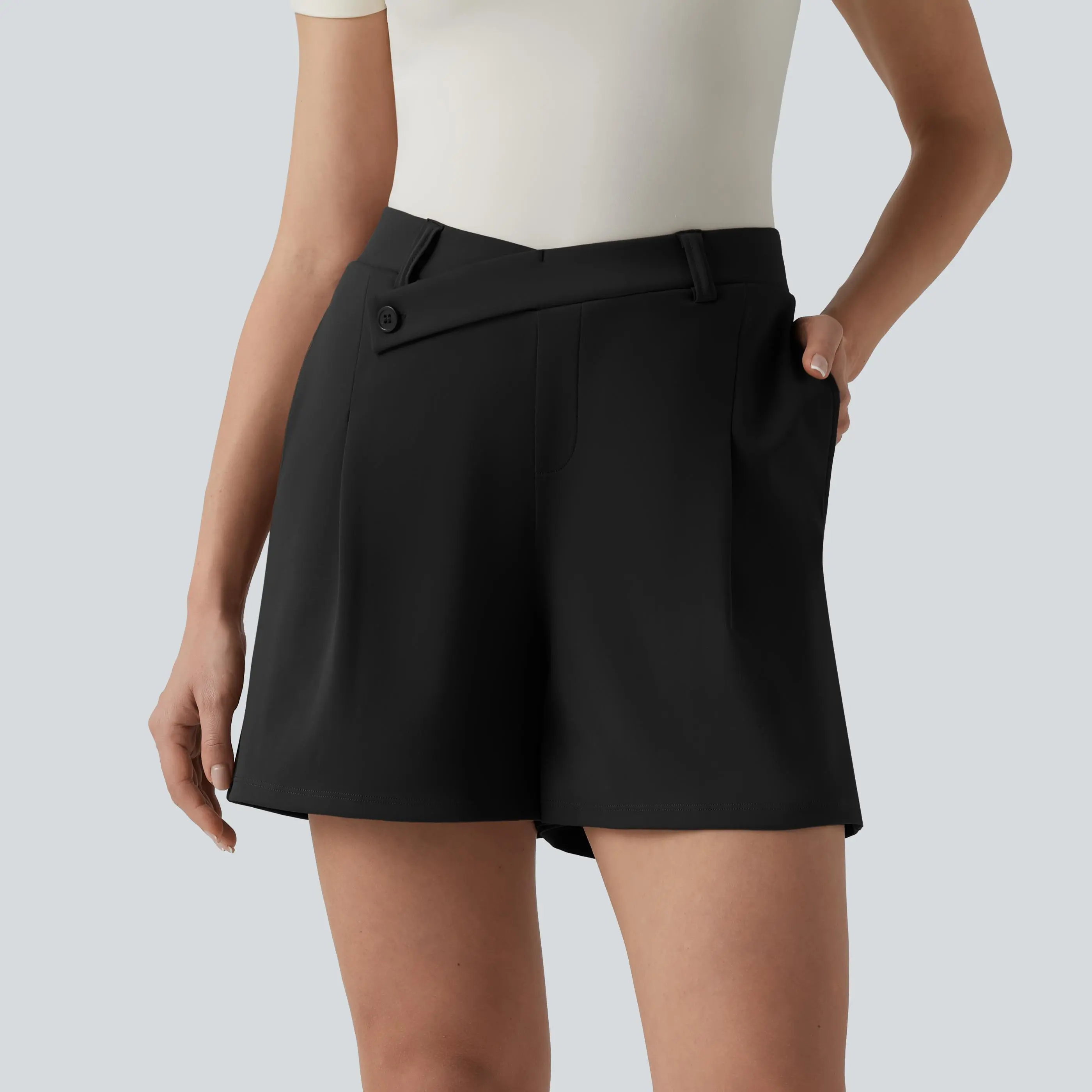 Halara DayStretch Asymmetric Mid Rise Work Shorts 5'' with Pockets