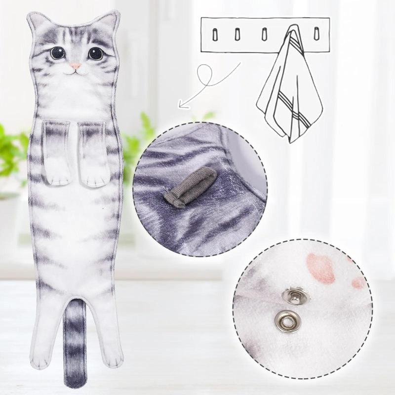 Funny Cat Hand Towels Kitchen Bathroom Hand Towel Quick Dry Soft Absorbent Microfiber Cat Shape Wipe Hands Towel For Cat Lovers