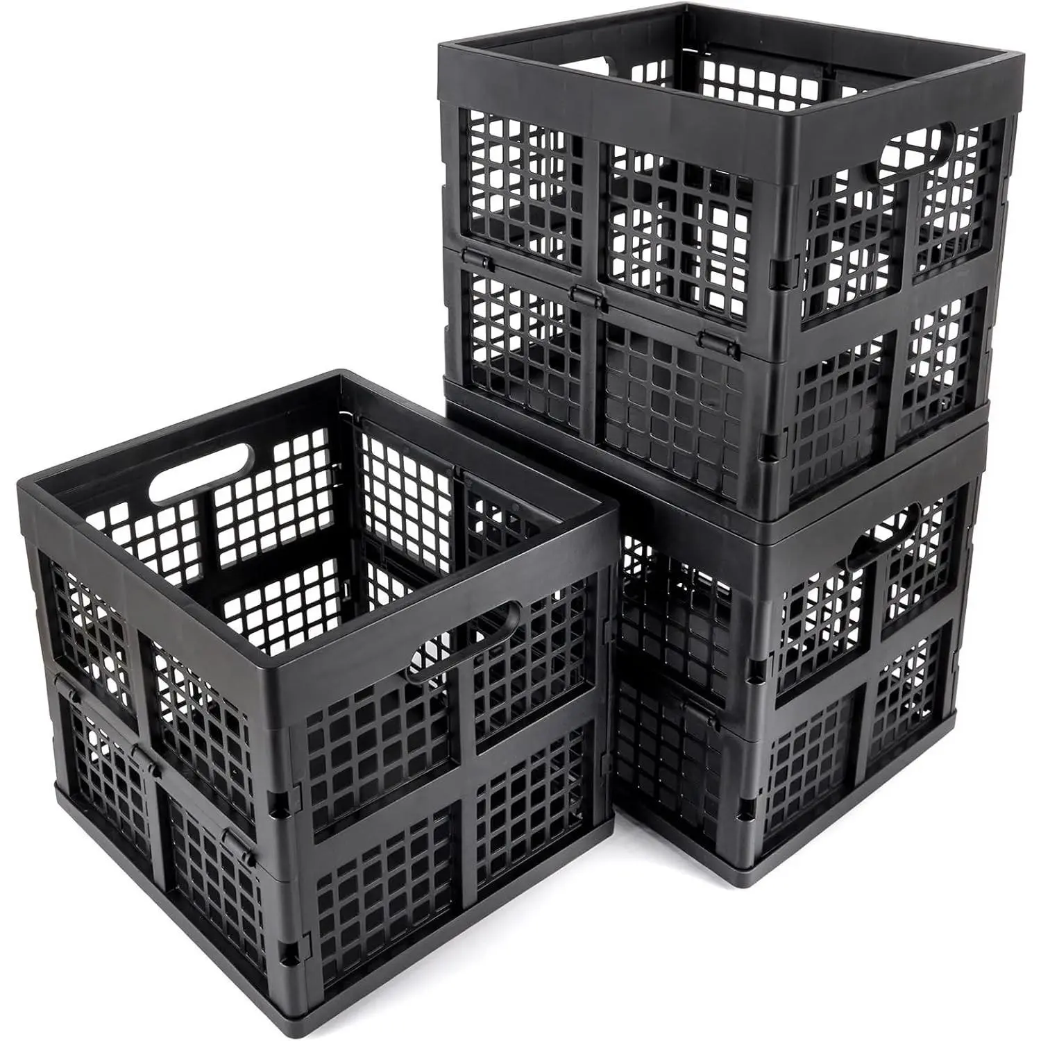 3-Pack Collapsible Plastic Storage Crates, Foldable 16L Storage Bins, BlackGift