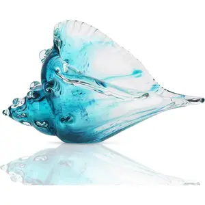 Hand-blown Green Sea Glass Conch Sculpture, Modern Art Decorative Conch Statue, Coastal Shell Sculpture Ornament for Living Room TV Cabinet Office Shelf Home Decoration