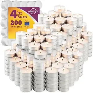 Unscented Tea Light Candles 200 | 4 Hours, White, Smokeless, Dripless Small Votive Paraffin Tealights | Long-Lasting Home, Shabbat, Weddings, Events, Emergencies | Mini Candles Bulk