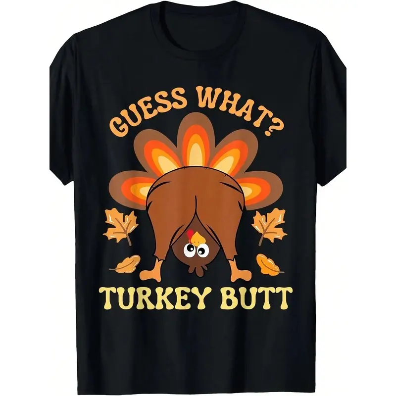 Men's & Women's Funny Thanksgiving Turkey Butt Graphic Short-Sleeve T-Shirt - Fitness Spandex Fabric Top with Sturdy Hem, Menswear Activewear Complement to Leggings
