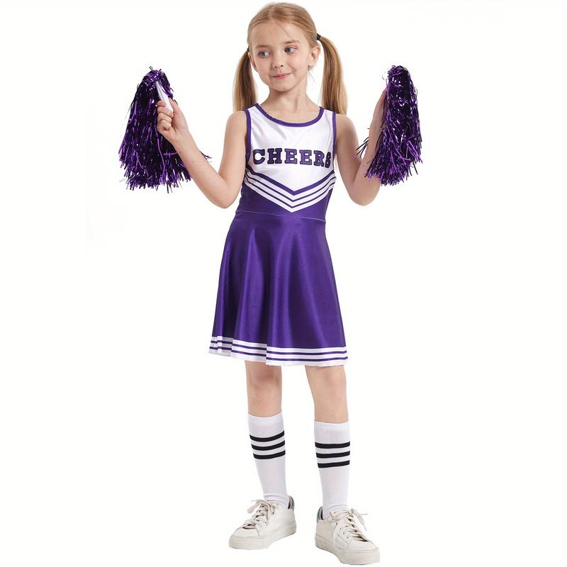 Plus Size Flyer Cheer Children'S Cheerleading Uniform Set, Kindergarten Girls' Cheerleading Uniforms, Stage Performance And Campus Cheerleading Uniforms, Including Socks And Pom-Poms, Ideal For Outdoor Activities