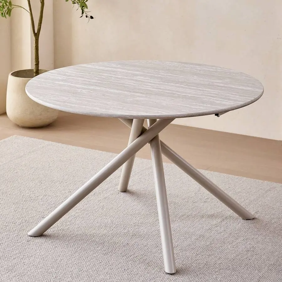 47in Modern Minimalist Round Dining Table, Stone-Grain Engineered Wood Top With Crossed Legs, Space-Saving Table For Small Apartment, Dining Room & Kitchen,Adjustable,Mobile,Standing,entryway,gaming,desk,office,,affordable,bedroom,vanity,,co,black,living,