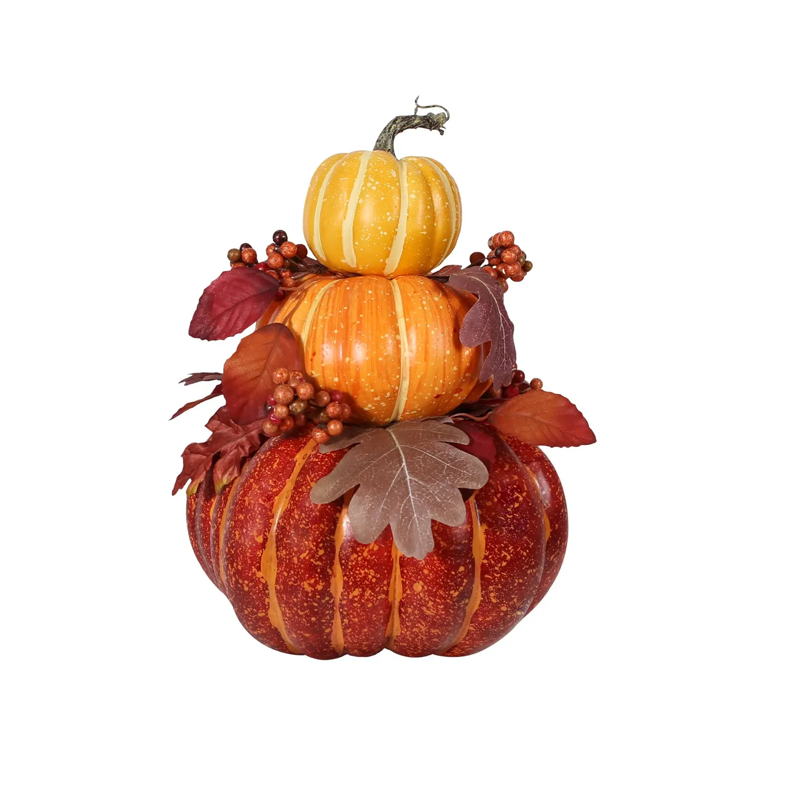 Three-Layer Stacked Pumpkin Decor, Autumn Leaf Berry Combo Fake Pumpkins, Thanksgiving Harvest Fireplace Table Decoration Props