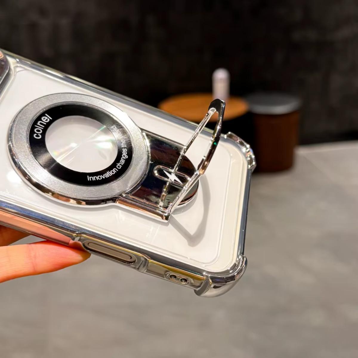 Plating Shockproof Magnetic Pulling Bracket Case For iPhone 17 16 15 14 Plus 13 Pro Max Air Clear Bumper Cover shockproof slim case