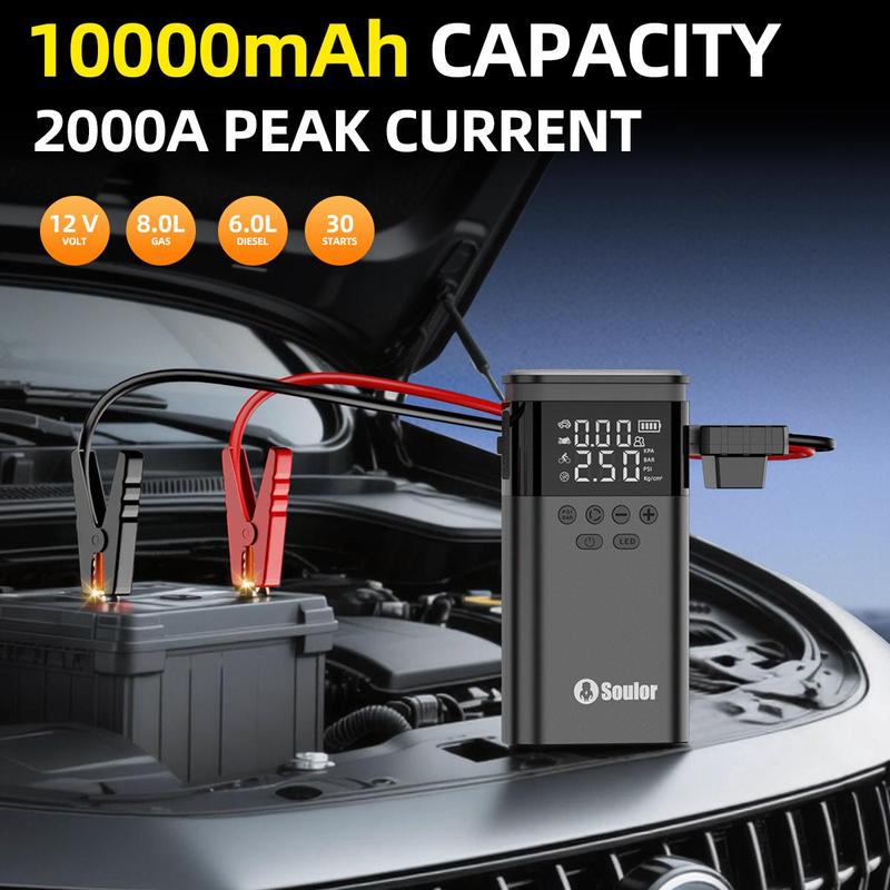 Soulor CYD22 5-in-1   with 150PSI Air Compressor, 10000mAh Portable Power Bank, LED Flashlight & SOS for Car/SUV/Truck Emergency ultra-safe