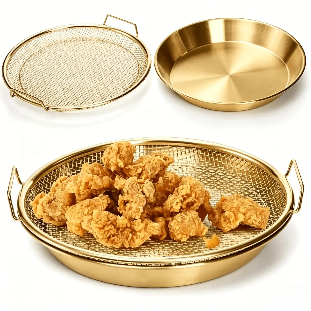 Stainless Steel Deep Fryer Rack and Tray, Stackable Metal Mesh Basket, Dishwasher Safe, Multiple Models Available