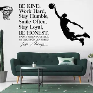 Basketball Player Wall  Motivational Quotes Wall Stickers Vinyl  Wall Decal  Art Peel and Stick Be Kind Be Humble Be  Decor Sticker  Bedroom Playroom