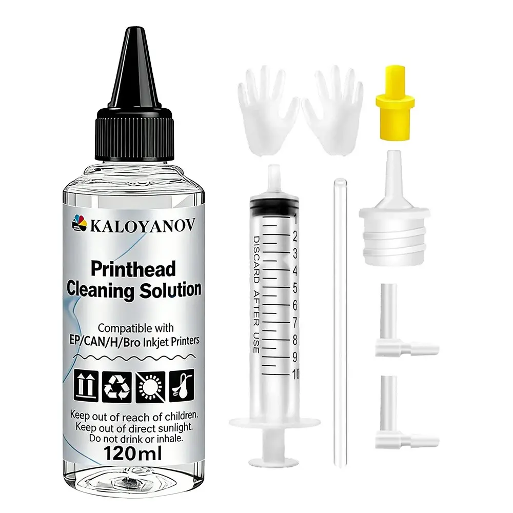 Inkjet Printer Nozzle Cleaning Kit, Daily Maintenance Liquid, Injection Syringe Adapter, Gloves, Home Office Use, Easy Operation