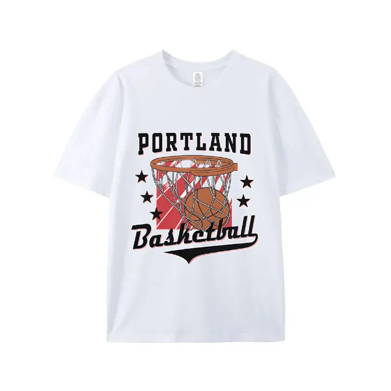 Portland Basketball Vintage Hoop Graphic Black Oversized T-Shirt - Retro City Sports, Everyday Simple Loose Shortsleeve Fabric Streetwear Casual Top For Men Women, Breathable