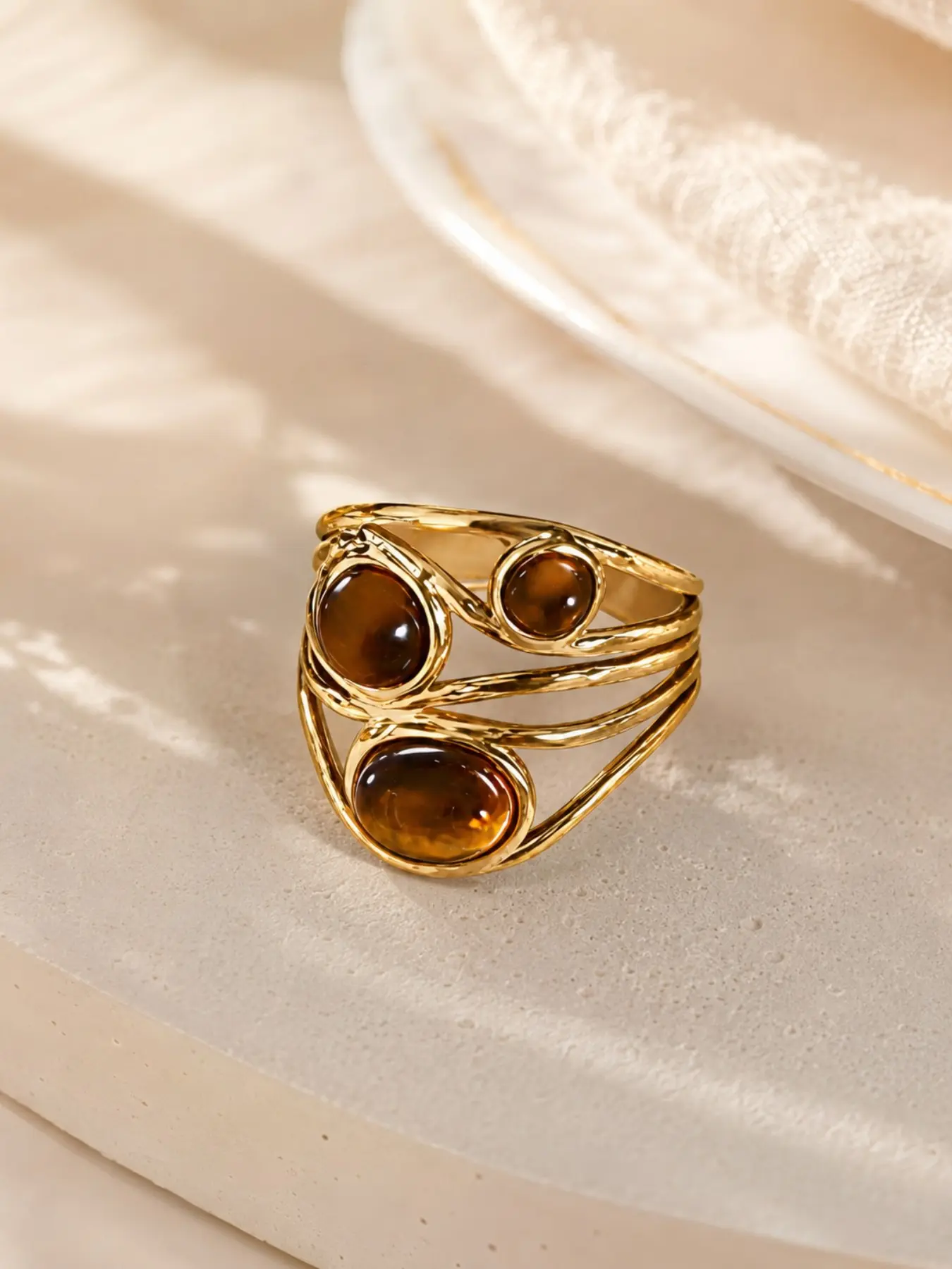 Tiger Eye Vintage Ring, Hypoallergenic Waterproof Women's Elegant Ring, Durable Non-Discoloring Jewelry Piece