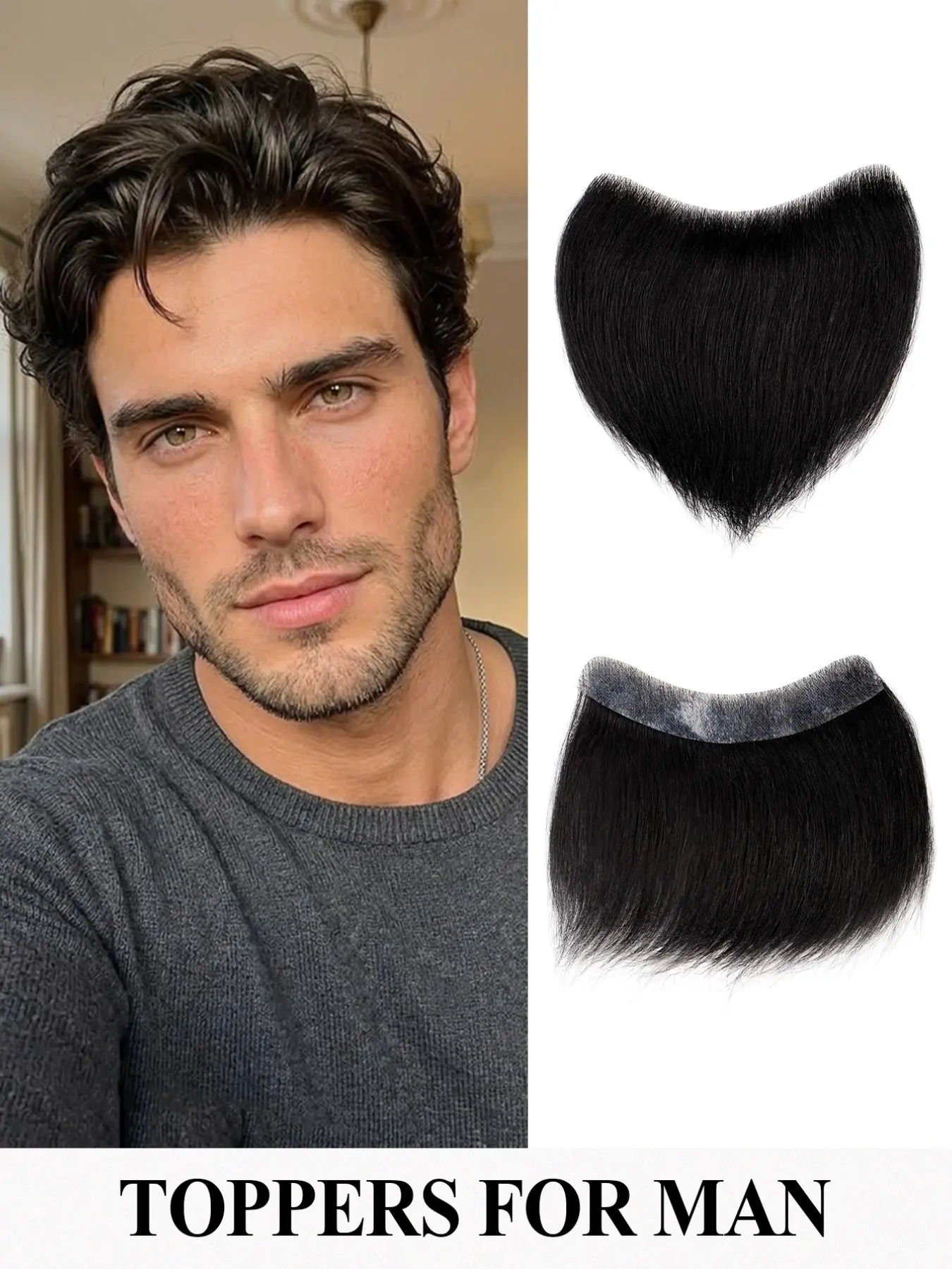 Handmade Crochet Men’s Hair Topper, Realistic Hairline, Natural Straight 6 Inch Hair, Ultra-Thin Simulated Scalp, Durable Business Style Hairpiece, Natural Hairpieces for Men & All Occasions
