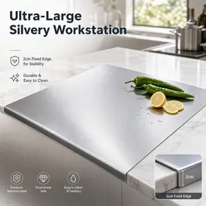 Stainless Steel Cutting Board, Folded Edge Design, 3 Sizes Available, Non-Slip Hygienic Dough Kneading Surface, Kitchen Counter Protector