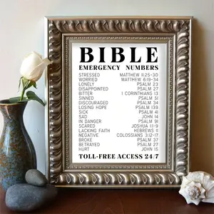 2D Flat, 2D Flat, Emergency Numbers from The Bible - Wall Art Featuring Bible Verses - Motivational And Spiritual Typography Print - Religious Gifts for Both Men And Women, 8X10 Inches Unframed
