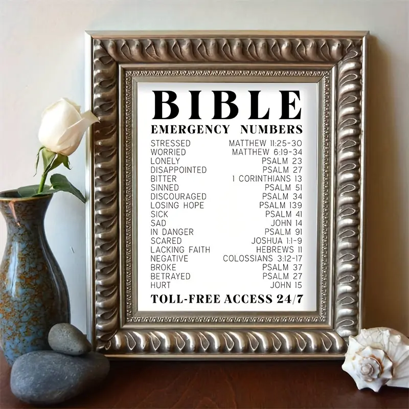 2D Flat, 2D Flat, Emergency Numbers from The Bible - Wall Art Featuring Bible Verses - Motivational And Spiritual Typography Print - Religious Gifts for Both Men And Women, 8X10 Inches Unframed
