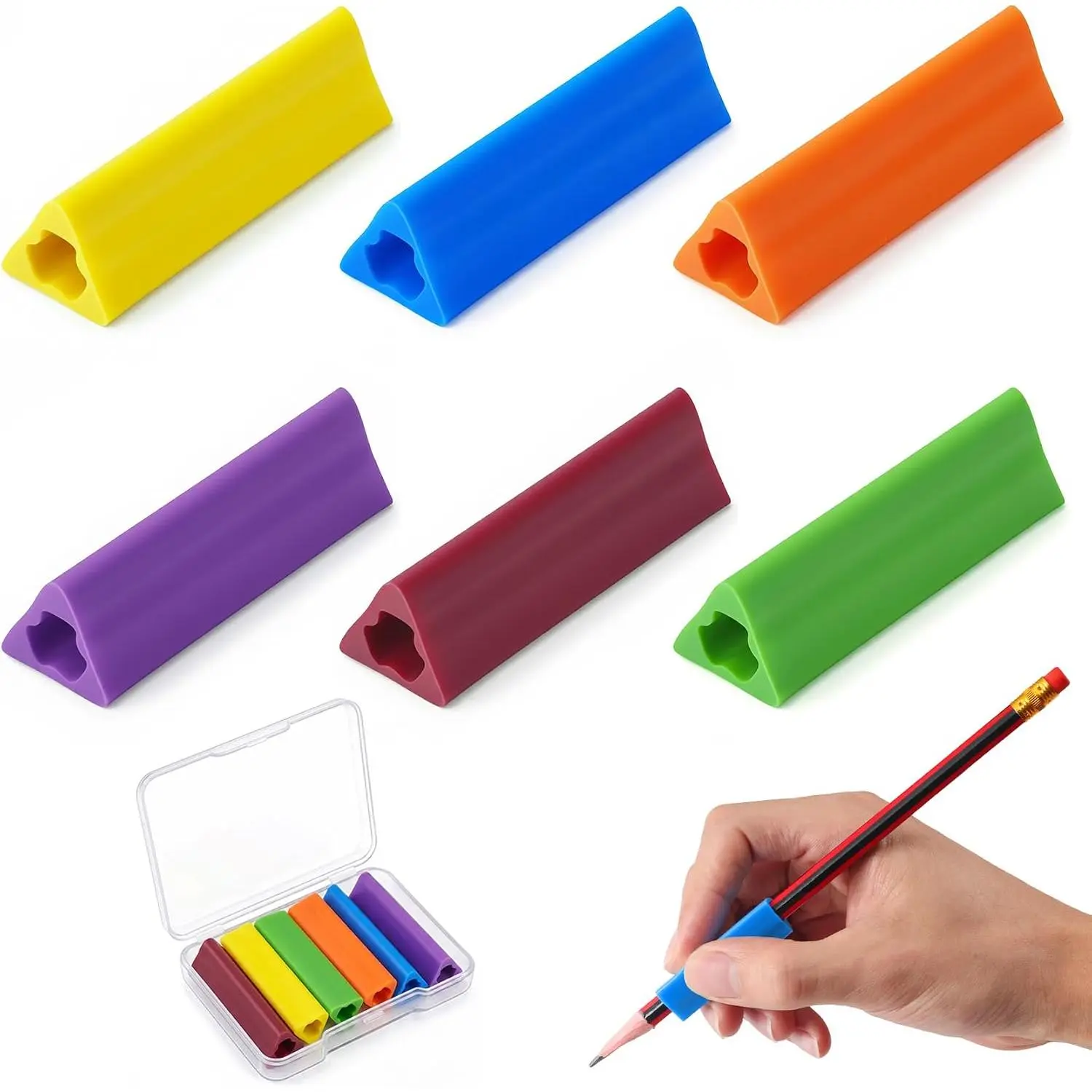 6 count Triangle Pencil Grips, Pencil Grips for  Handwriting,  Bright Colors, 1.73-Inch Long