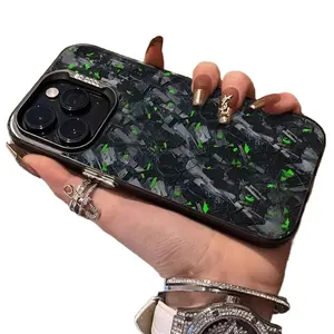 Forged Carbon Fiber Style Iridescent Silver Phone Case (Compatible with iPhone 12–17) — Shockproof Matte Hard Case