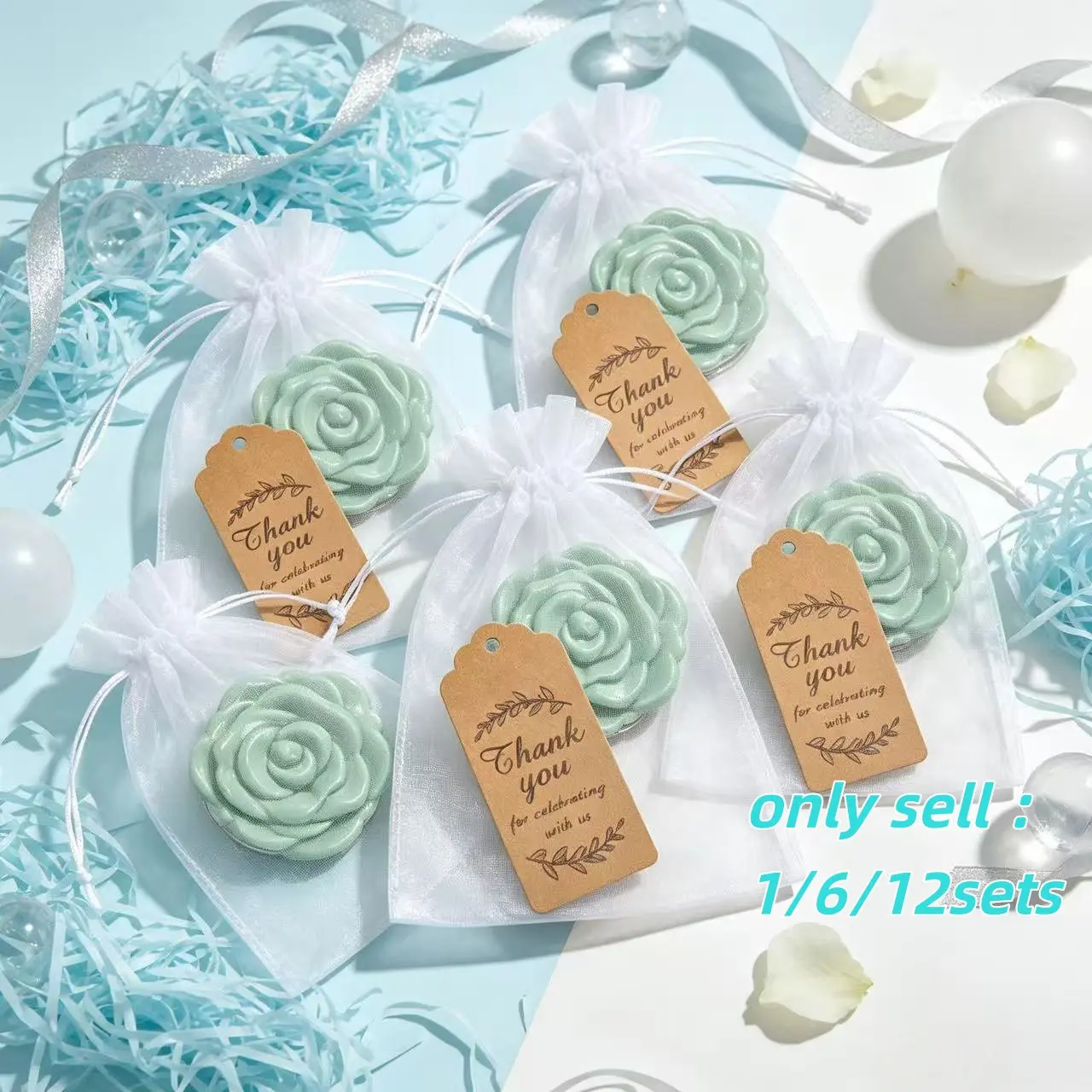 Elegant Rose Compact Mirror Set, Bridal Shower Favors with Thank You Cards & Organza Bags, Wedding Souvenirs for Guests