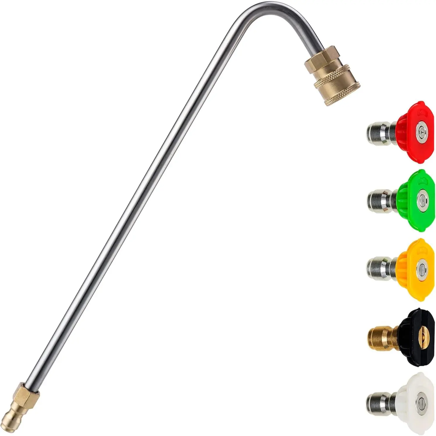 13 Inch  Washer Gutter Cleaner Attachent | Angled Extension Wand for Gutter Cleaning & Hard-to- Areas Rinsing, 5 Nozzle Tips, 1/4 Inch Quick Connect