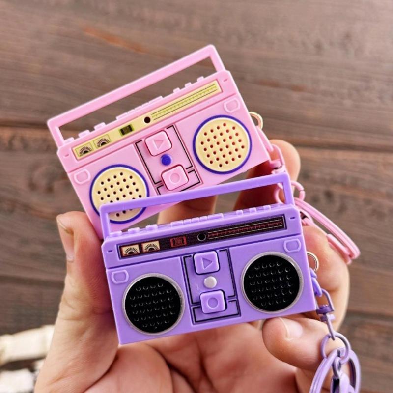 2 Pcs Nostalgic Mini Radio Recorder Keychain Set, Vintage-Inspired Funny Bag Ornaments with Retro Design, Stretchy Scrunchie Lanyard  Retractable Heart Clip for Daily Use  Gift Ideas Teacher Appreciation Makeup Pouch and Bracelets TikTokShopBlackFriday