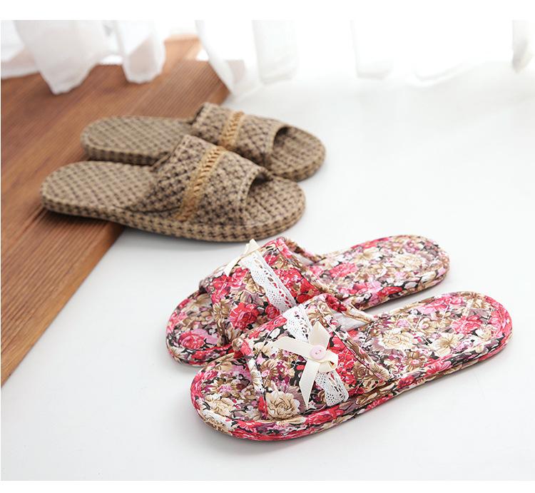 Two-layer fabric-soled wooden floor slippers, soft-soled couple's slippers, women's summer indoor silent home shoes