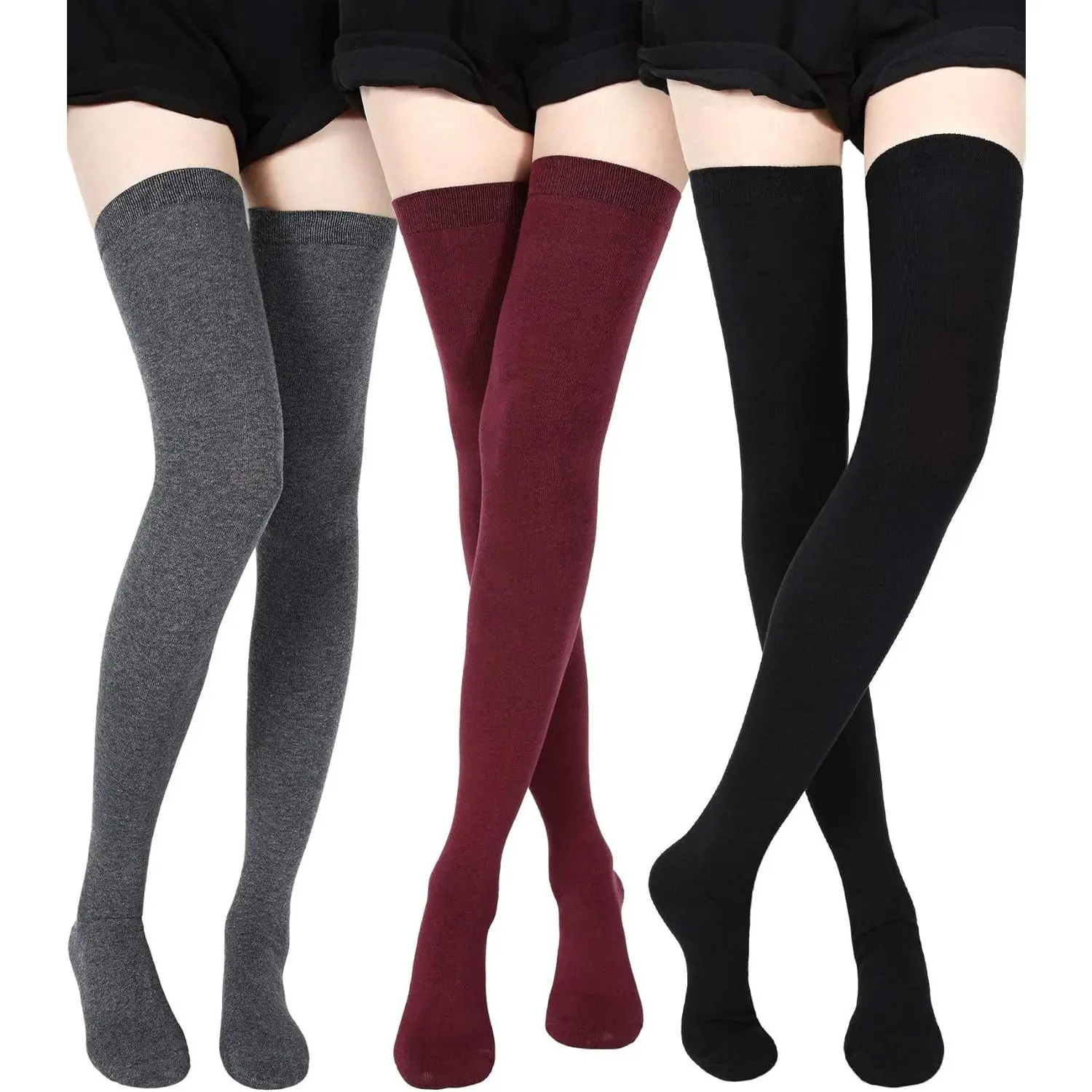 3 Pairs Extra Long Socks Thigh High Cotton Socks Extra Long Boot Stockings for Women