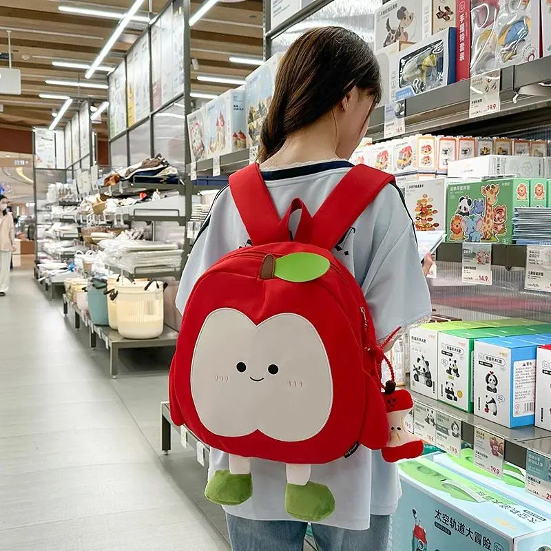 New Cute Apple Backpack for Girls Cartoon Large Capacity Student Schoolbag Travel Leisure Commuting Lightweight Backpack