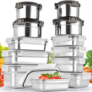 12 count 304 Stainless Steel  Storage Containers with  Leakproof, Meal Prep Container Airtight, Lunch Boxes, Kimchi Containers for  storage Nestable | Oven/Dishwsher/Freezer Safe