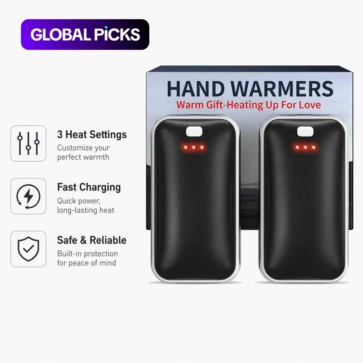 Hand Warmers Rechargeable 2 Pack, AI Smart Chips Adjustable Electric Hand Warmers with Heating Level, Portable Pocket Heater, Gifts for Christmas, Outdoor, Hunting, Golf, Camping Accessories
