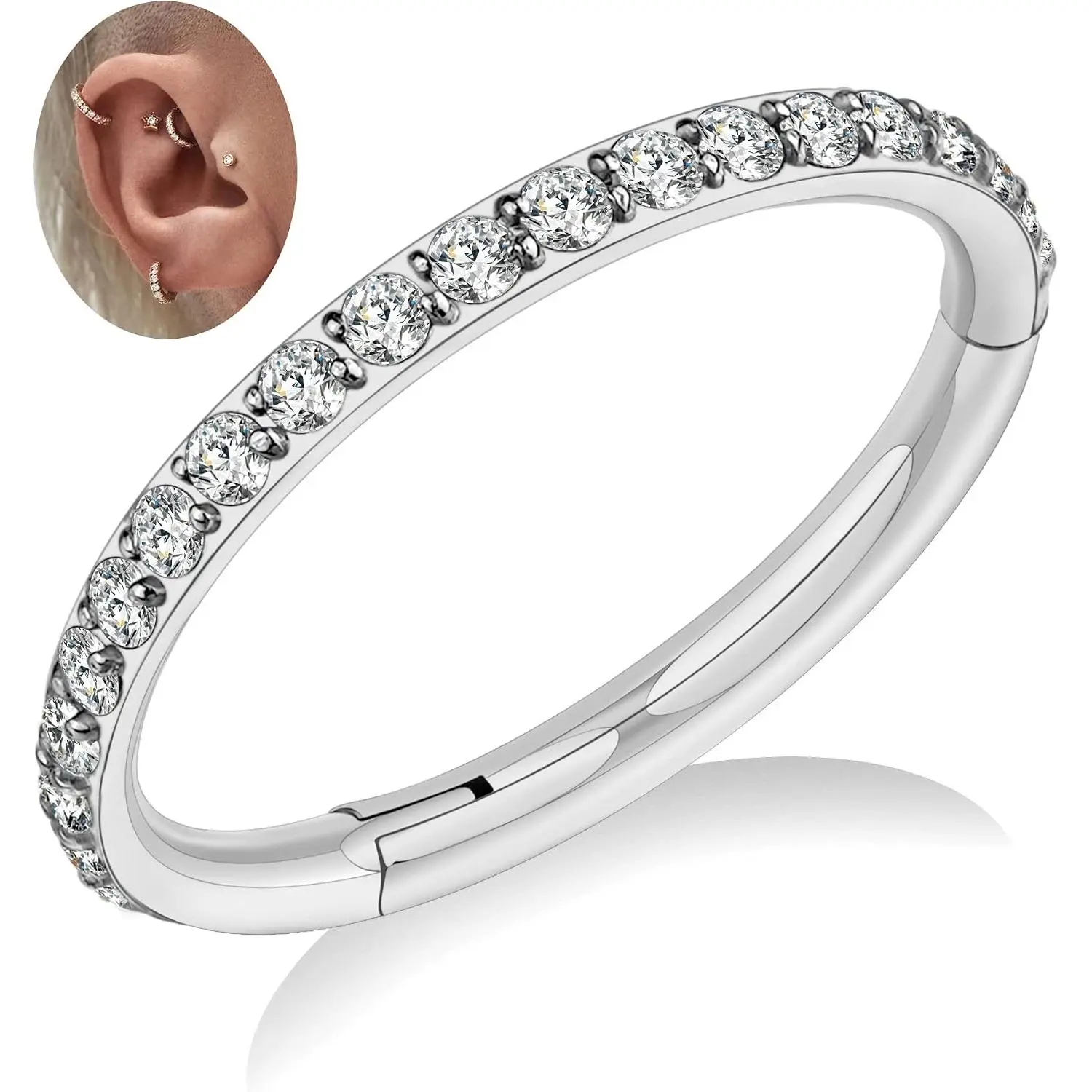 ASTM F136 Titanium Hoop   16G 18G 6mm 8mm 10mm 11mm 12mm -  Hinged Clicker for Septum, Cartilage, Conch, Helix, Rook, Tragus, Daith