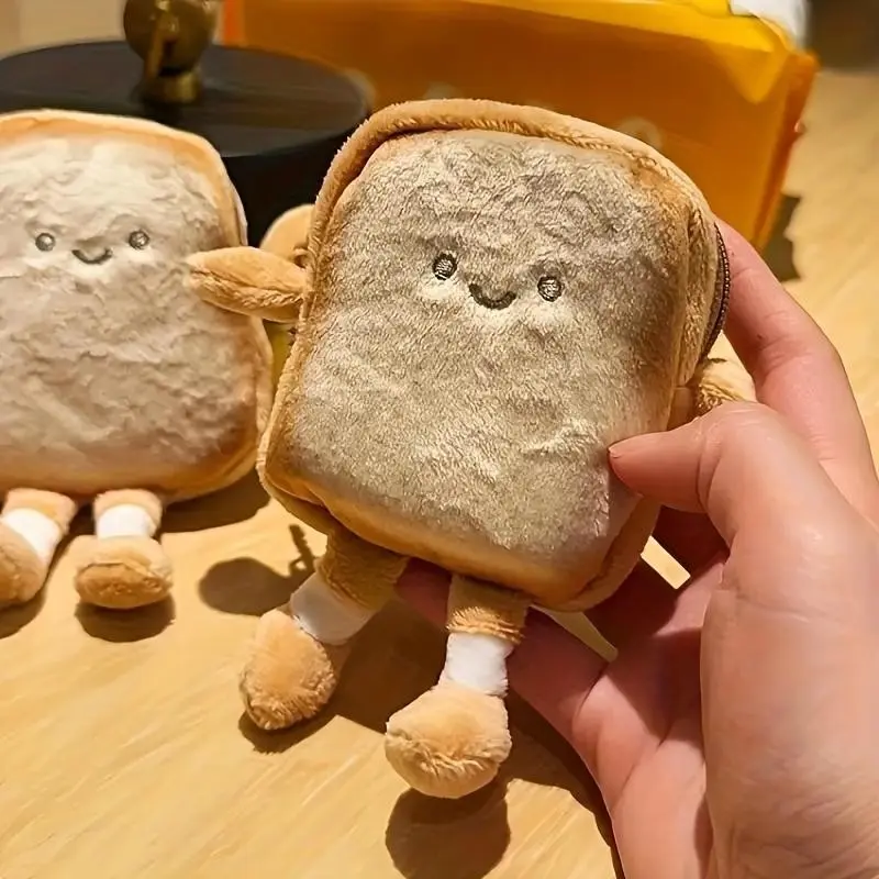 Cute Toast-Shaped Coin & Earbud Pouch, Portable Polyester Bag, Perfect Christmas Gift, Fun Storage for Winter/new Year, #christmasgifts