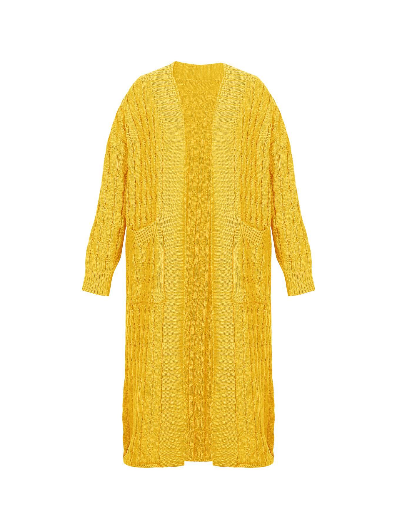 Women's Solid Color Textured Drop Shoulder Pocket Longline Cardigan, Casual Open Front Knitwear for Fall & Winter, Women's Knit Clothing for Daily Wear, Sweaters for Women
