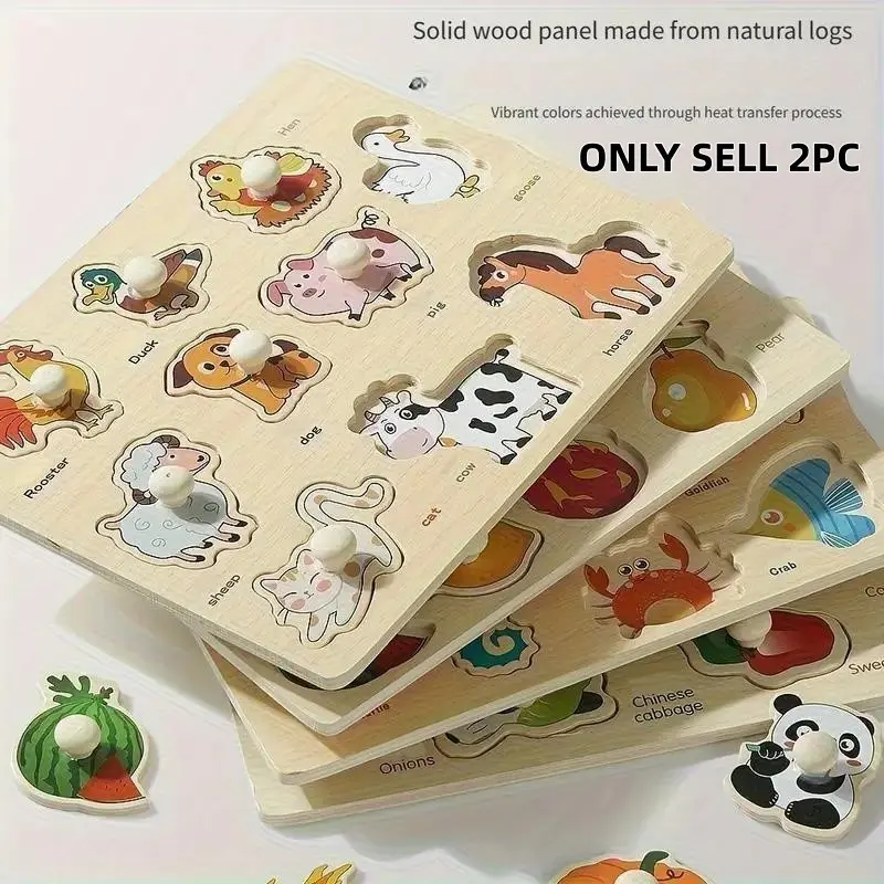 Wooden 3D Creative Puzzle Board with Animal and Geometric Shapes, Enhances Hand-Eye Coordination, Multifunctional Learning Toy for Toddlers, Wood Puzzles