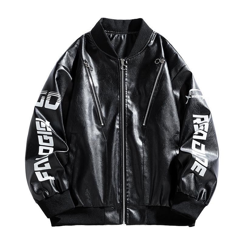 Men's Heavyweight Retro Hip-Hop Street Motorcycle Jacket Men's Leather Jacket Loose Fit
