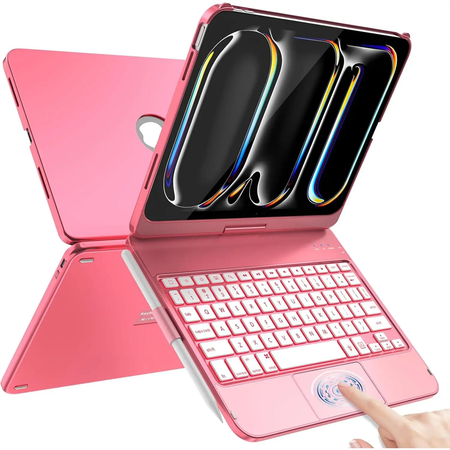 iPad Pro 11 inch case with Keyboard, Trackpad, 360° Rotatable | For iPad Pro Keyboard Case for 11" (M5/M4), 7-Color Backlit Keys,7 Modes, Thin & Light,Pencil Holder,for Office, Travel, Pink
