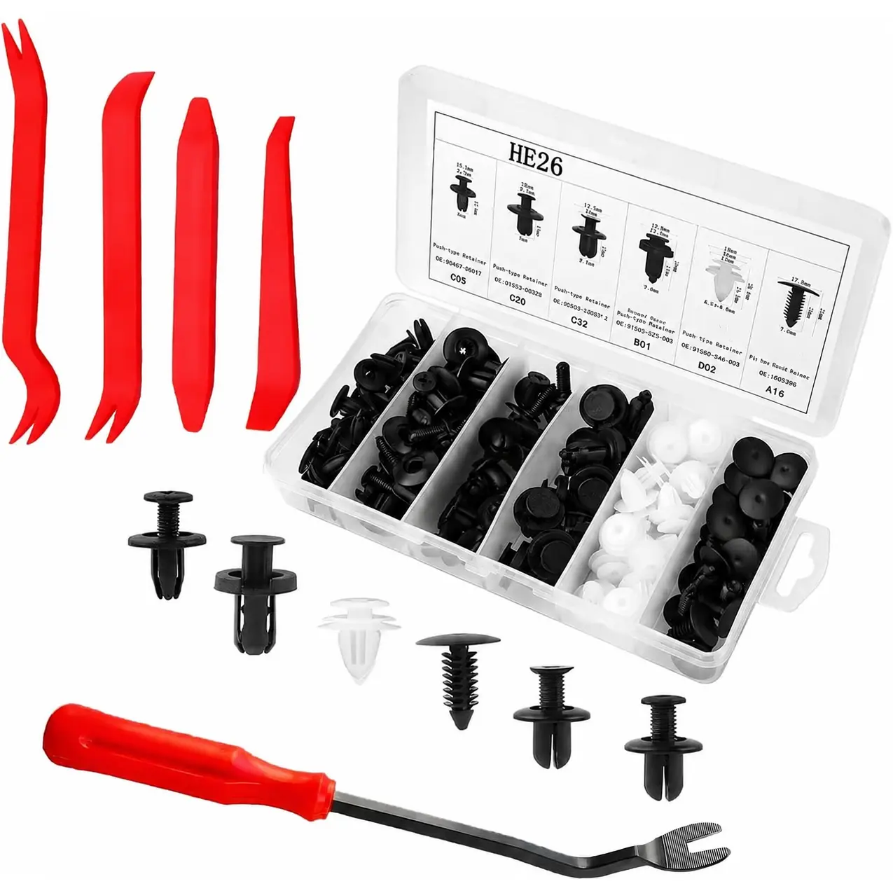 120PCS Car Bumper Rivet Fastener Clip Kit, Vehicle Body Push Pin Fixing Retainer Clip with 5 Removers, Auto Bumper Door Trim Push Fastener Screw Set, Universal for Most Vehicles