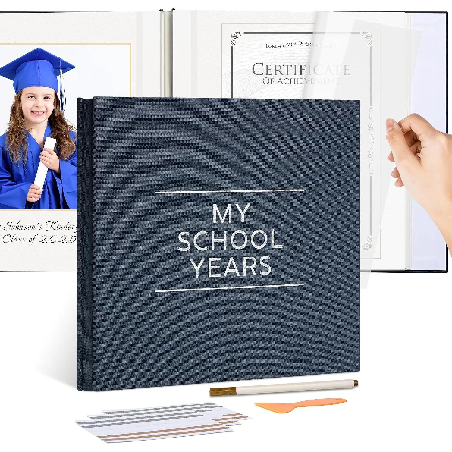 Large School Photo Album 12x12In Self Adhesive 40 Pages Gray Blue | Linen cover, Marker, Corner stickers, School memories,