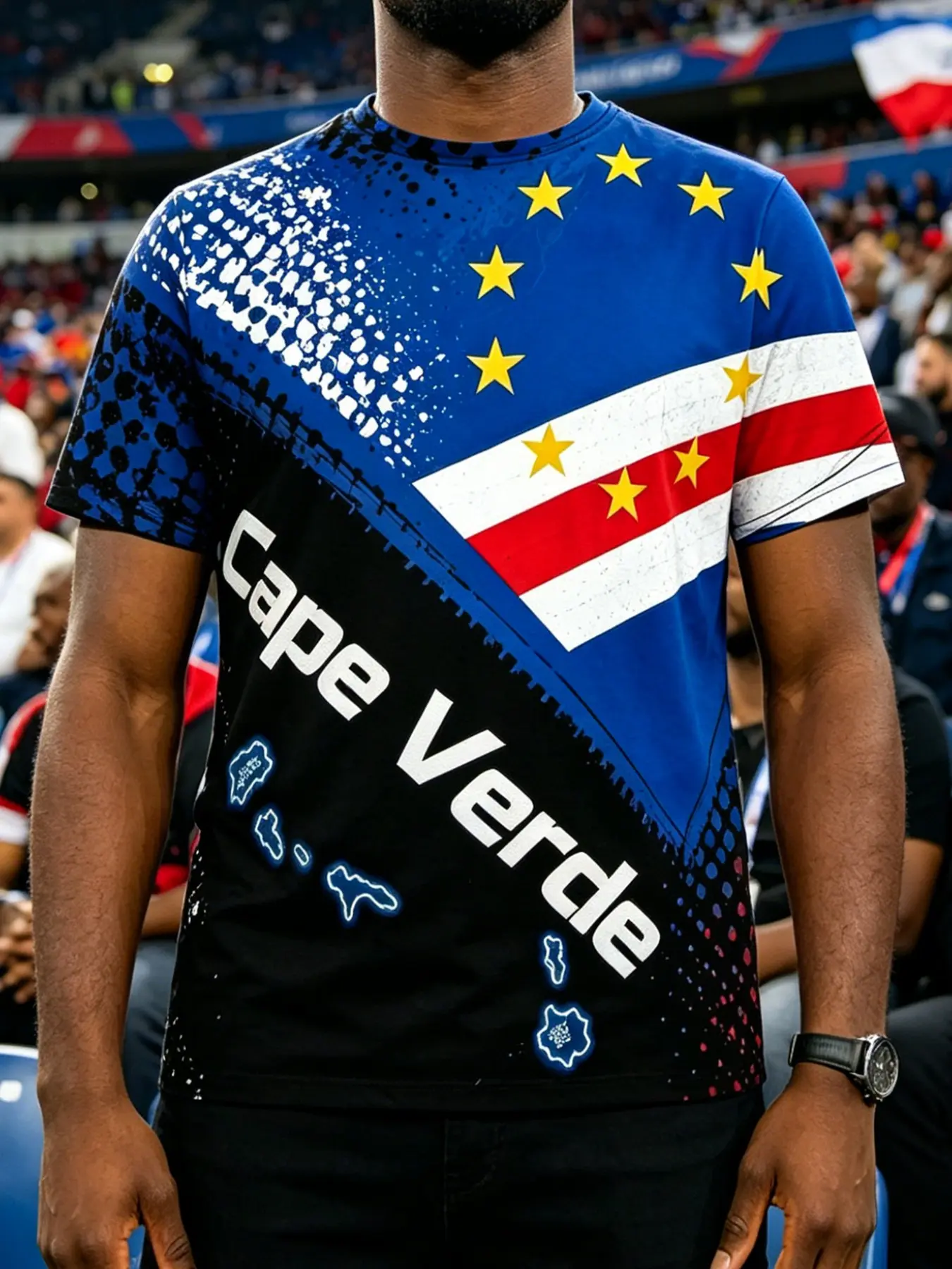 Cape Verde Flag Print Short Sleeve Men's Quick-Dry Bold Athletic Tee, Casual Slim-Fit Football Fan Memorial Top, All over Print Design