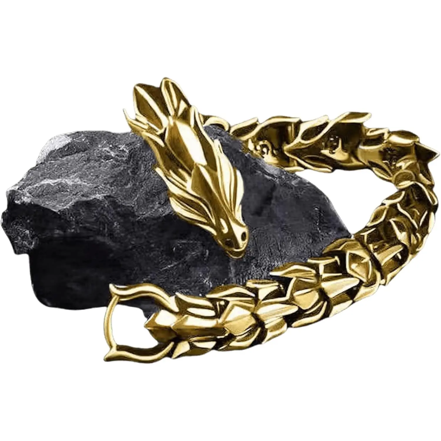 Dragon Chain Bracelet Grunge & Punk Men's Stainless Steel Plated Gold Silver Dragon Head Bone m Heavy Metal Link Bracelet