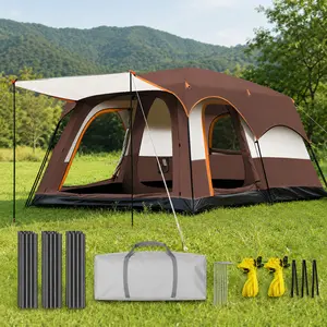 [Waterproof Tent]12 Person Extra Large Outdoor Camping Tent Waterproof Instant Setup Oxford Polyester Lightweight Mesh Windows Double Doors Easy Pop Up Camping Accessories Tent for Camping Easter Mother's Day Father's Day Graduation Memorial Day Gift