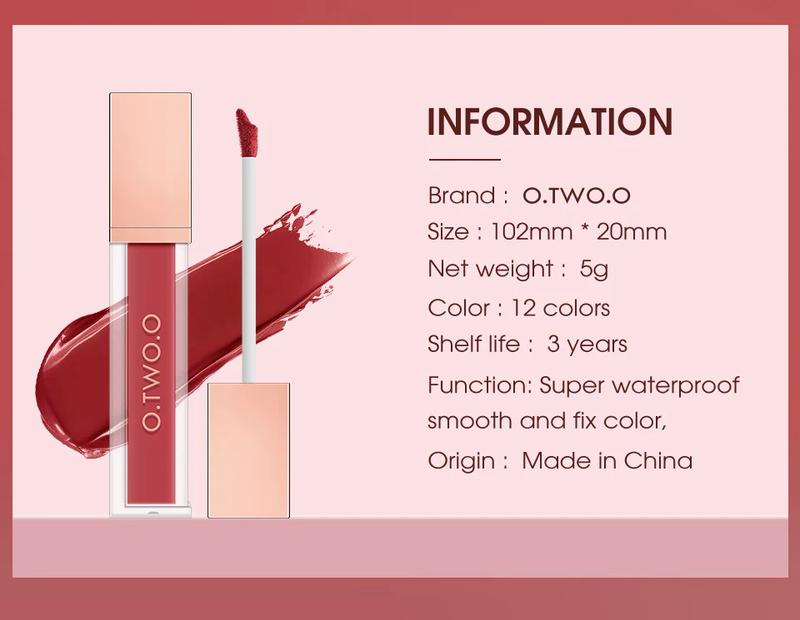 O. tw O.O liquid lipstick lip gloss 12 colors waterproof lightweight long-lasting matte lip stain lip glaze,red cherry 47 lashes,poppi cosmetics lip combo,[in stock] Makeup Smooth
