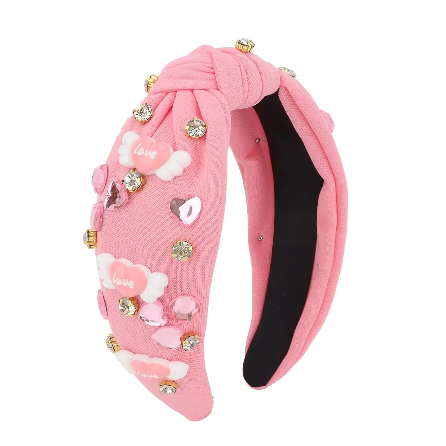 Headband for Women, Rhinestone Knotted  Band with Love Sweet Heart,  Fashion Wide Headbands, Ideal Gifts Hair Accessories for Everyday Wear