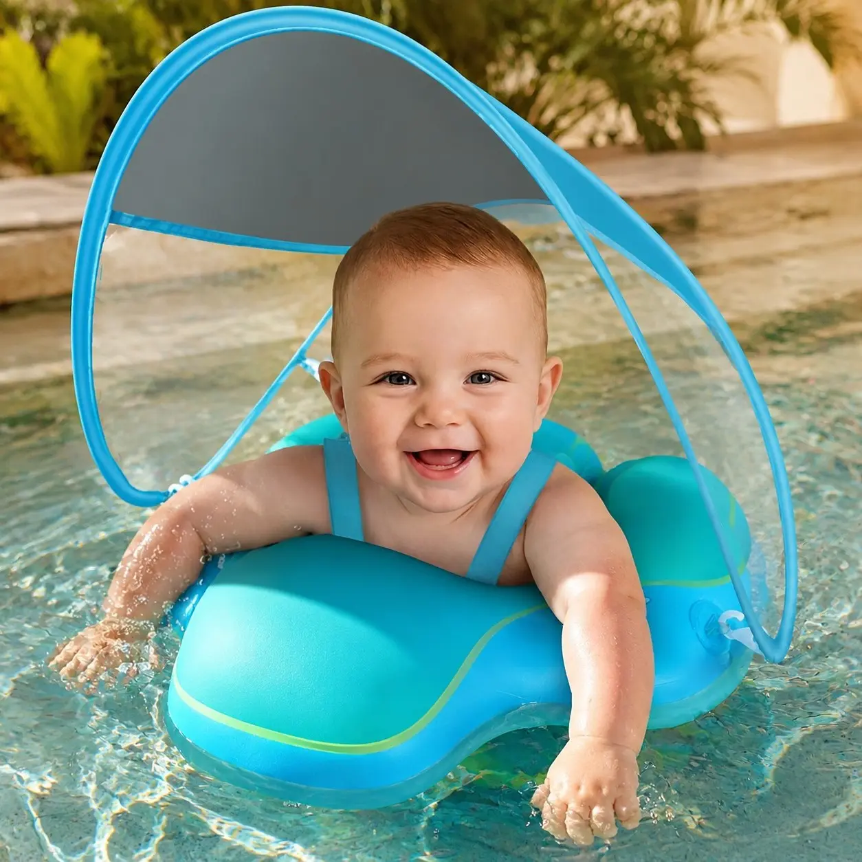 Baby Pool Float with Canopy UPF50+, Skin Protect Toddler Floaties for 3-36 MonthsGift