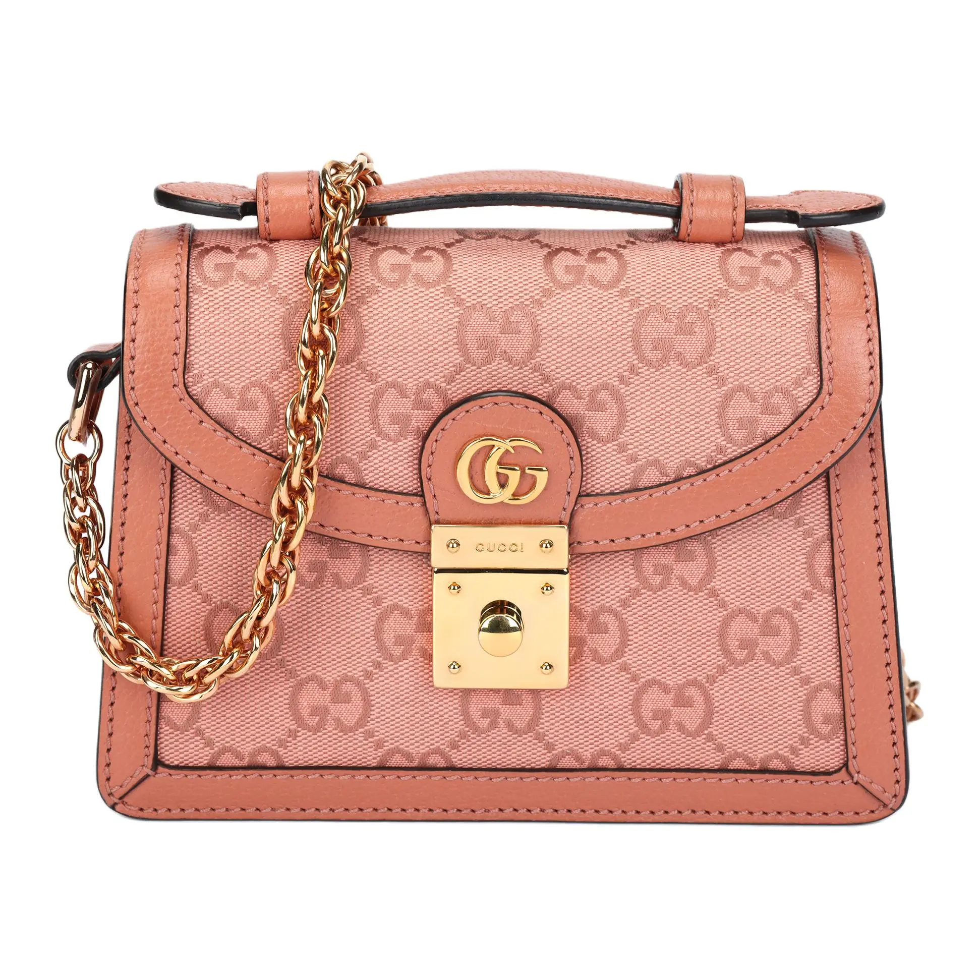 Gucci Ophidia Double G Metal-Embellished Canvas and Leather Shoulder Bag for Women, Pink
