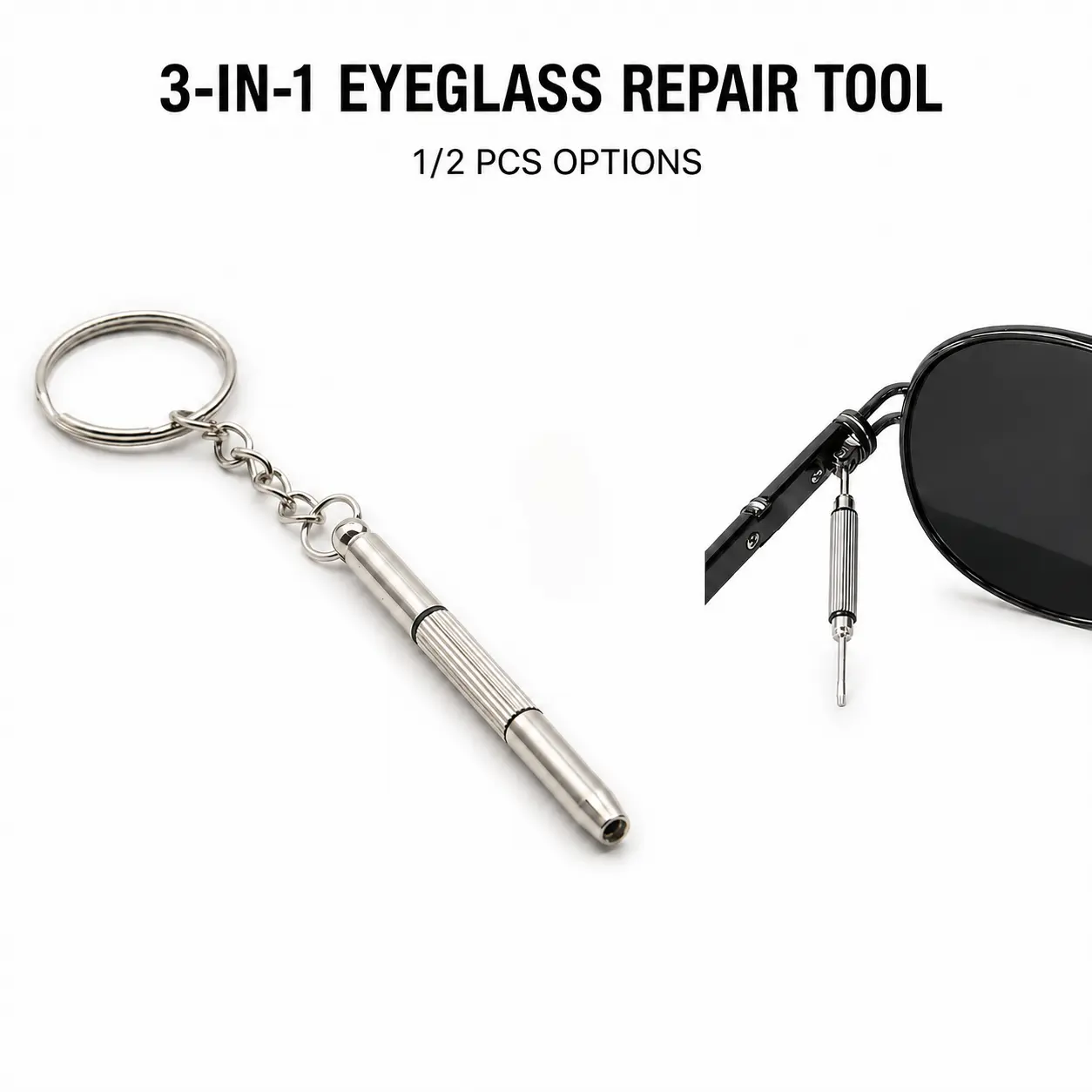 3-In-1 Glasses Micro Screwdriver, Eyeglass Screwdriver, Sunglasses Watch Multifunctional Screwdriver, Portable Screwdriver Keychain, Compact Tool Accessory, Multipurpose Switchable Screwdriver -YY1