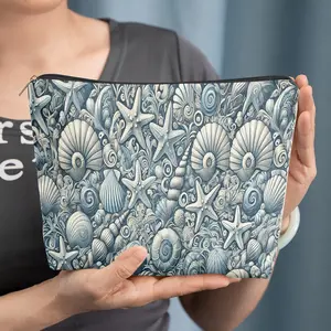 cosmetic bag 1pc, Shells And Starfish Pattern, Zipper closure, unisex, travel/daily storage bag, lightweight and machine washable, stylish toiletry bag, perfect for Valentine's Day, New Year's, or birthday gifts.