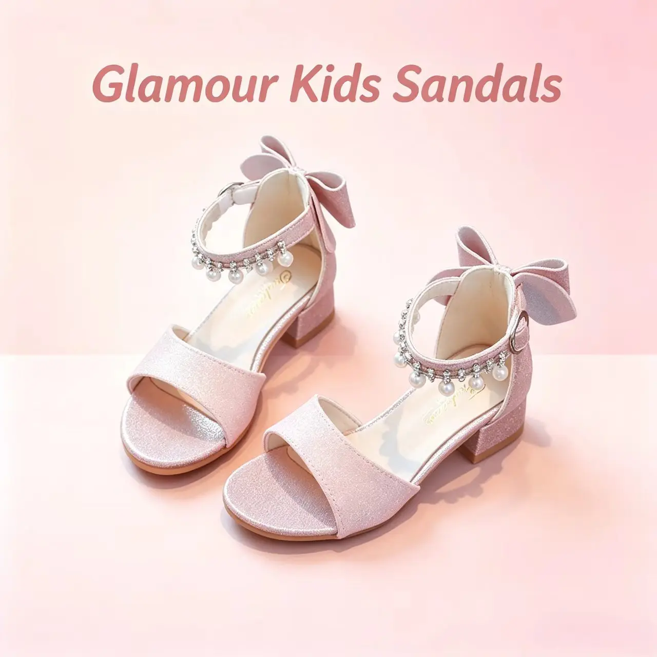 Girls' High Heel Princess Sandals, Sweet Bow and Pearl Rhinestone Decor, Fashionable Sandals, Cute Bow Sandals, Fancy Sandals, Casual PU Leather, Perfect for Daily Wear, Stage Performances, Dress Events
