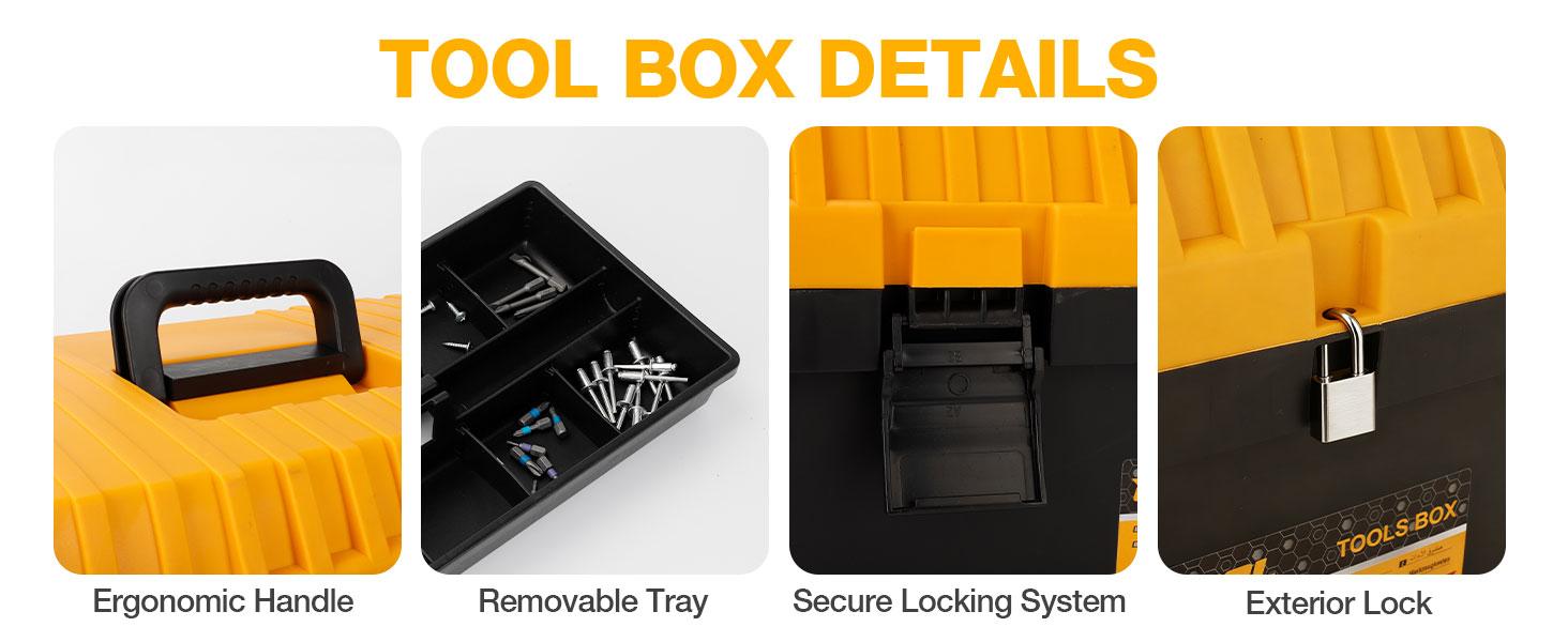 4 Pack Tool Box Toolbox with Removable Trays & Dividers,Lockable Box 13"15"17"19"Organizers for Workshop Jobsite Home Hand Craft