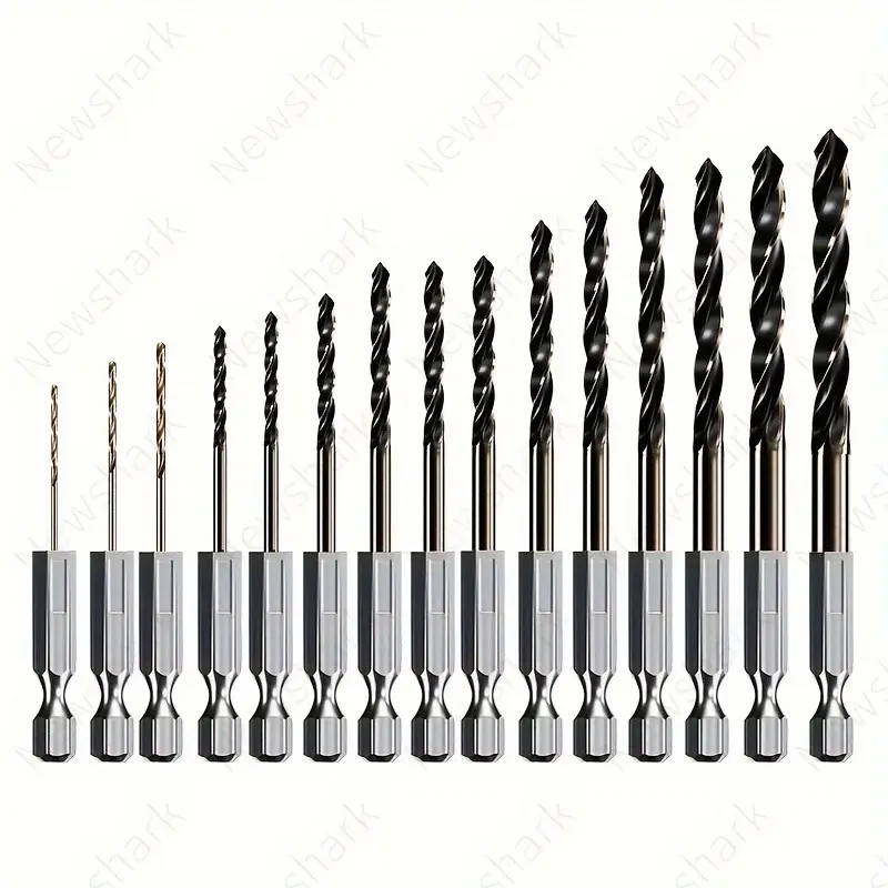 15-Piece Cobalt Drill Bit Set, 1/4" Quick-Change Hex Shank Impact Rated HSS Drill Bits for Hard Metal, Stainless Steel, Wood, Plastic, Aluminum
